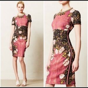 Anthropologie Pink Floral Midi Dress